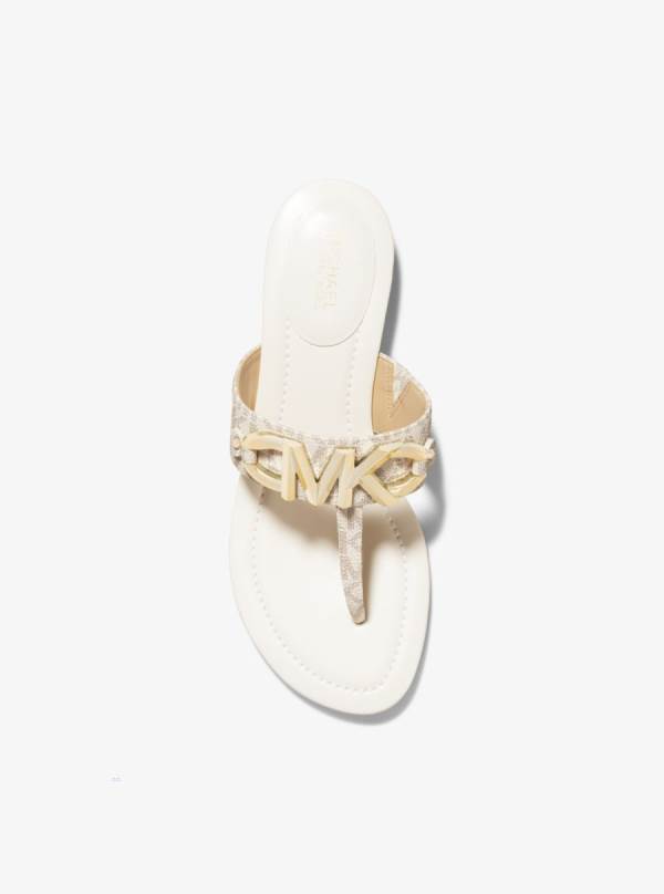 Damske Slapky Michael Kors Izzy Embellished Logo Sandal Biele Hnedožltý - Topanky Michael Kors Levně | WBUAL-7284